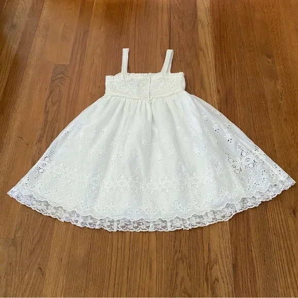 Ralph Lauren FormalWhite Eyelet Dress With Lace Trim